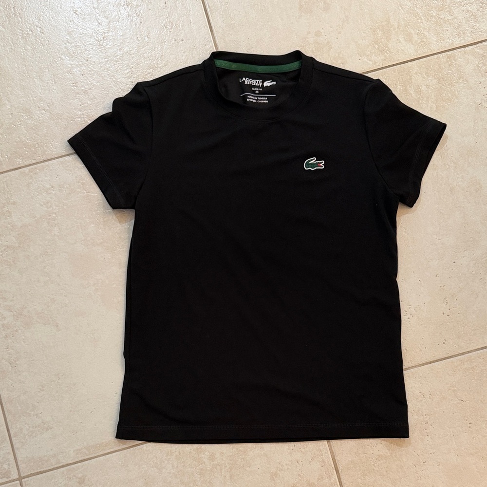 Lacoste Women's Black Tee with Green Logo
